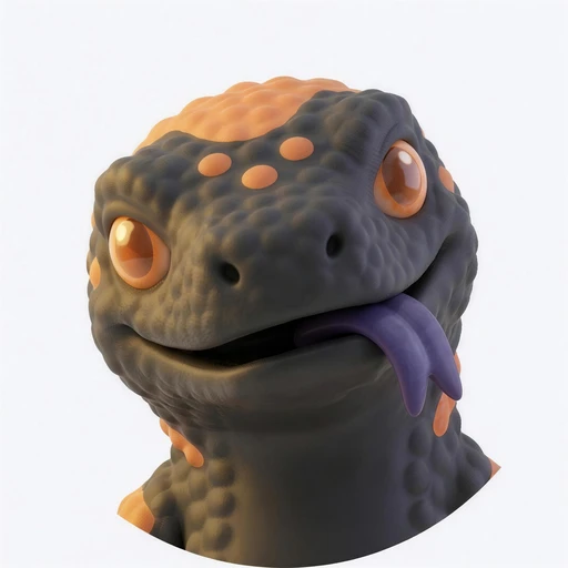 Monty chat avatar — decided default (three-quarter playful tilt, both coral eyes open, forked tongue out)